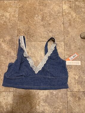 Colsie Blue Bralette with Cream Lace Trim